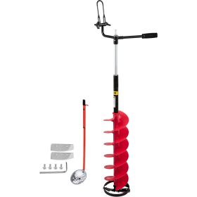 Ice Drill Auger, 8'' Diameter Nylon Ice Auger, 41'' Length Ice Auger Bit, Auger Drill w/ 14'' Adjustable Extension Rod, Rubber Handle, Drill Ada