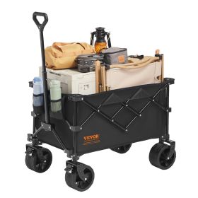 Collapsible Folding Wagon, 220 L Beach Wagon Cart with All-Terrain Wheels, Heavy Duty Folding Wagon Cart Max 330 lbs with Drink Holders, Sports