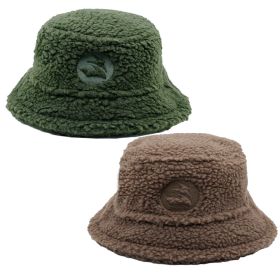 Cute Sherpa Bucket Hat Women Warm Plush Furry Fleece Fisherman Bucket Hat Chunky Fishing Cap 2 Pack (Color: Green/Brown)